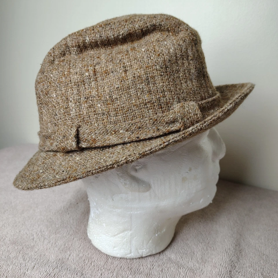 Sombrero Fedora Vintage Alwayson Tweed Hombres 7.5 Marrón Clásico Hecho en EE. UU. Estilo Retro Foto 4 de 4