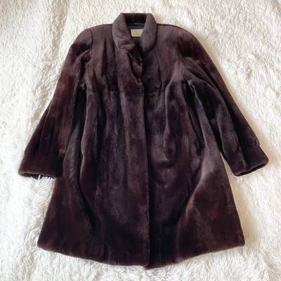 Saga Mink Long Coat Sheared Mink Dark Brown One Size Fits All Good Condition