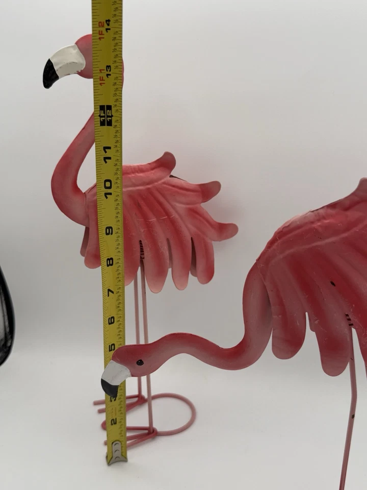 Set of 2 Whimsical Indoor/Outdoor Pink Metal Bobble Body Flamingo Sculptures - Image 4 of 4