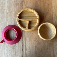 Avanchy Baby & Toddler Bowl & Plate Set Bamboo Wooden Suction Base Baby Led Wean