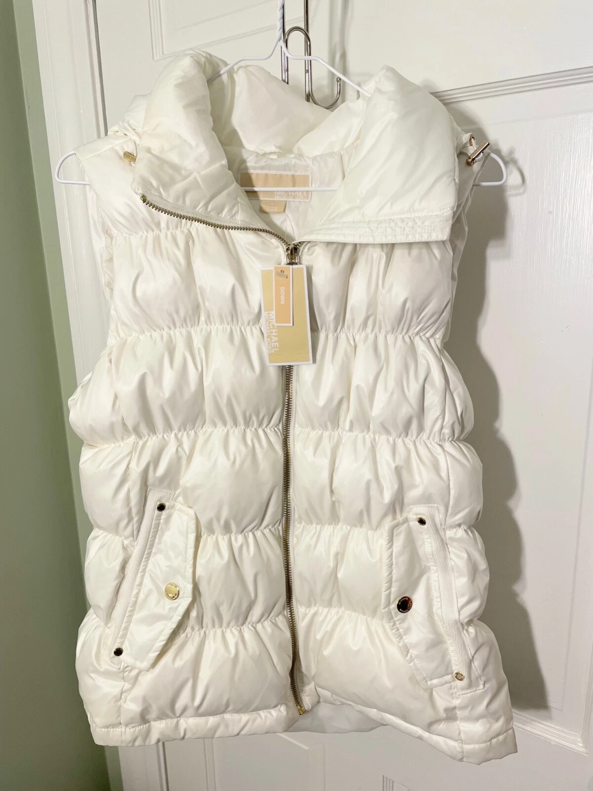 Gilet trapuntato da donna Michael Kors nuovo con etichette con cappuccio rimovibile M