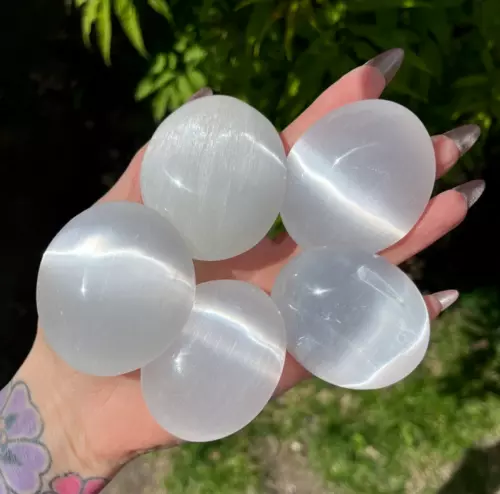 Selenite Palm Stones Selenite Worry Stone Polished Healing Crystal Palm Stone