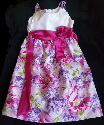 Bonnie Jean White Pink Purple Satin Formal Party Dress Size 6x Fancy Full Skirt
