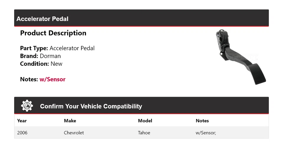 Pedal acelerador Chevrolet Tahoe Dorman 2006 Foto 2 de 4