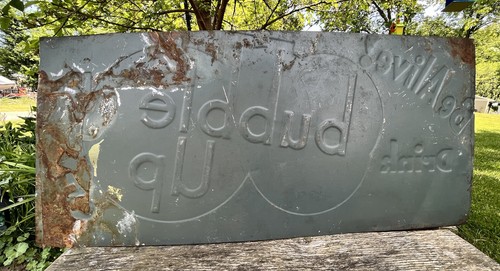 Vtg 1930s 40s Bubble Up Soda Pop 5¢ Advertising Embossed Metal Sign 27.25” - Picture 12 of 15