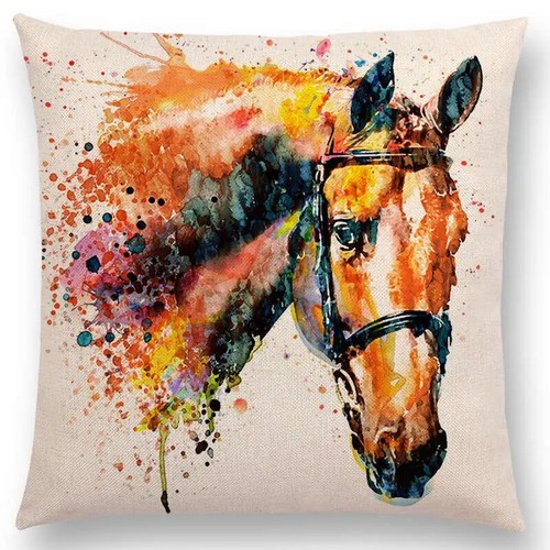 Watercolor Animals Cushion Cover Portrait Head Bighorn Lion Leopard Tiger Bear - Picture 7 of 49