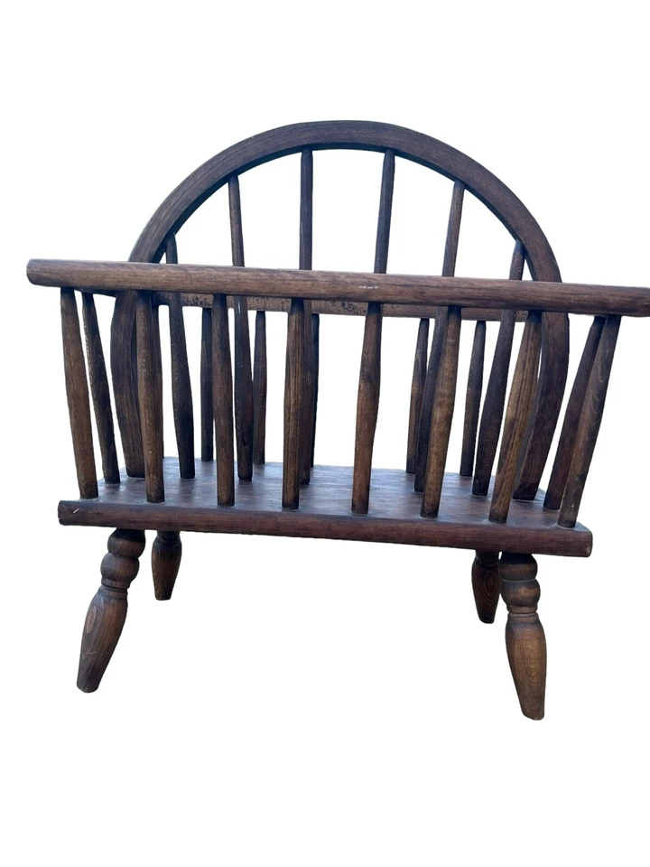 Vintage Wooden Magazine Newspaper Rack Holder Early American Colonial Stand - Image 4 of 4