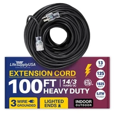 100ft Power Outdoor Extension Cord & Indoor - Waterproof Electric Drop Cord