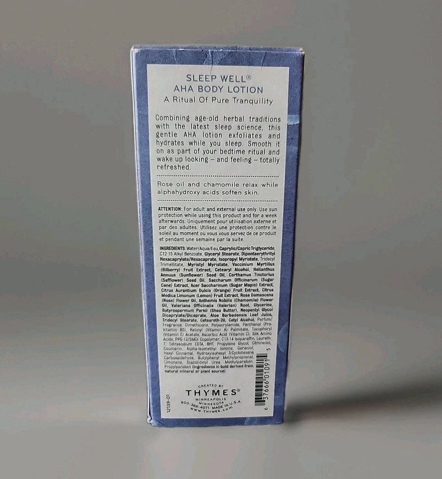 Thymes Sleep Well AHA Loción Corporal, Loción Hidratante 8 fl oz. NUEVO Foto 2 de 4