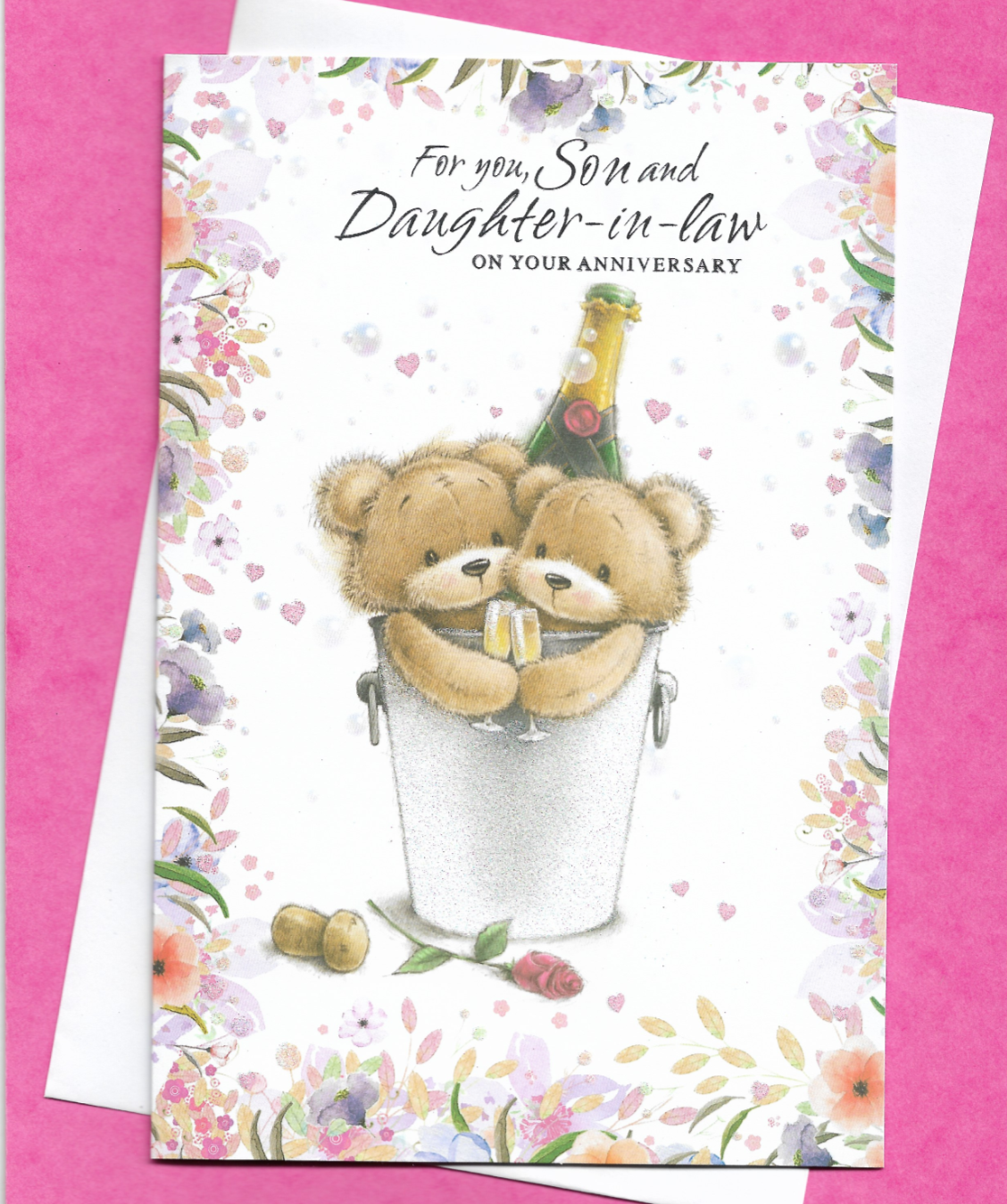 Son And Daughter In Law 9""x6"" Anniversary Card Cute Bears Nice Words Message