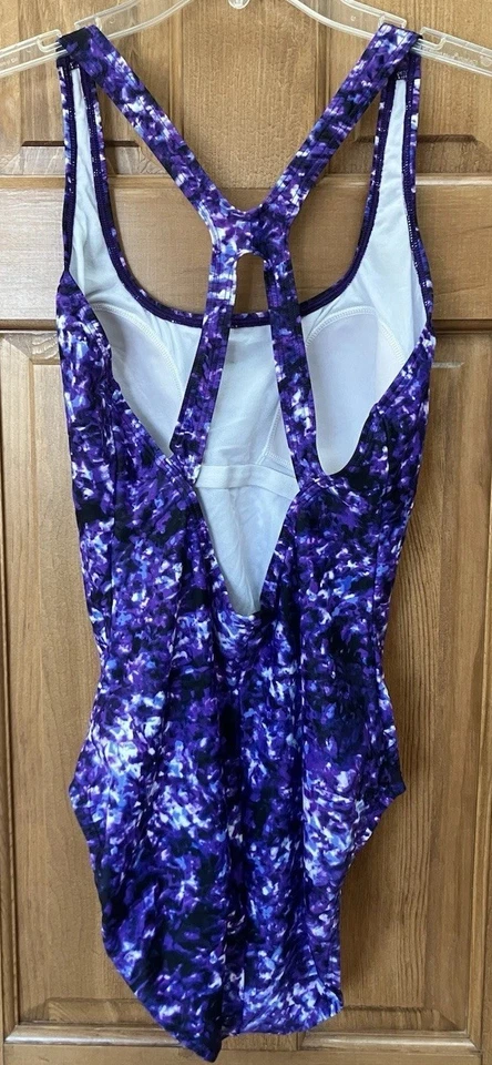 Speedo Mujer Talla 14 Ultraback Púrpura Blanco Negro Azul Estampado Completamente Forrado Foto 2 de 4