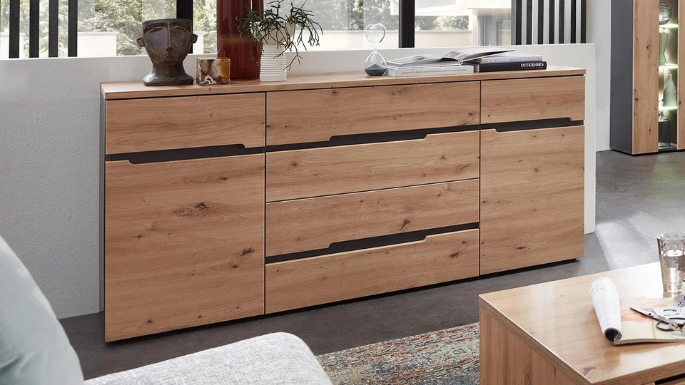 Sideboard Kommode Anrichte Schrank Memphis MDF Artisan Eiche und graphit