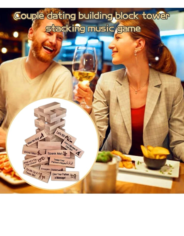 Adult Couples Wood Tumbling Tower Game Stacking Block Party Game Date Toy 48PCS~ - Image 4 of 4
