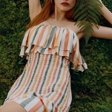 Anthropologie Stripe Strapless Smocked Mini Dress Small S Multi-Color Boho