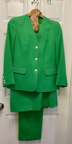Daniel For Spellbound 4pc Pant Skirt Suit Scarf Vintage 80s Kelly Green Lined - Picture 1 of 22