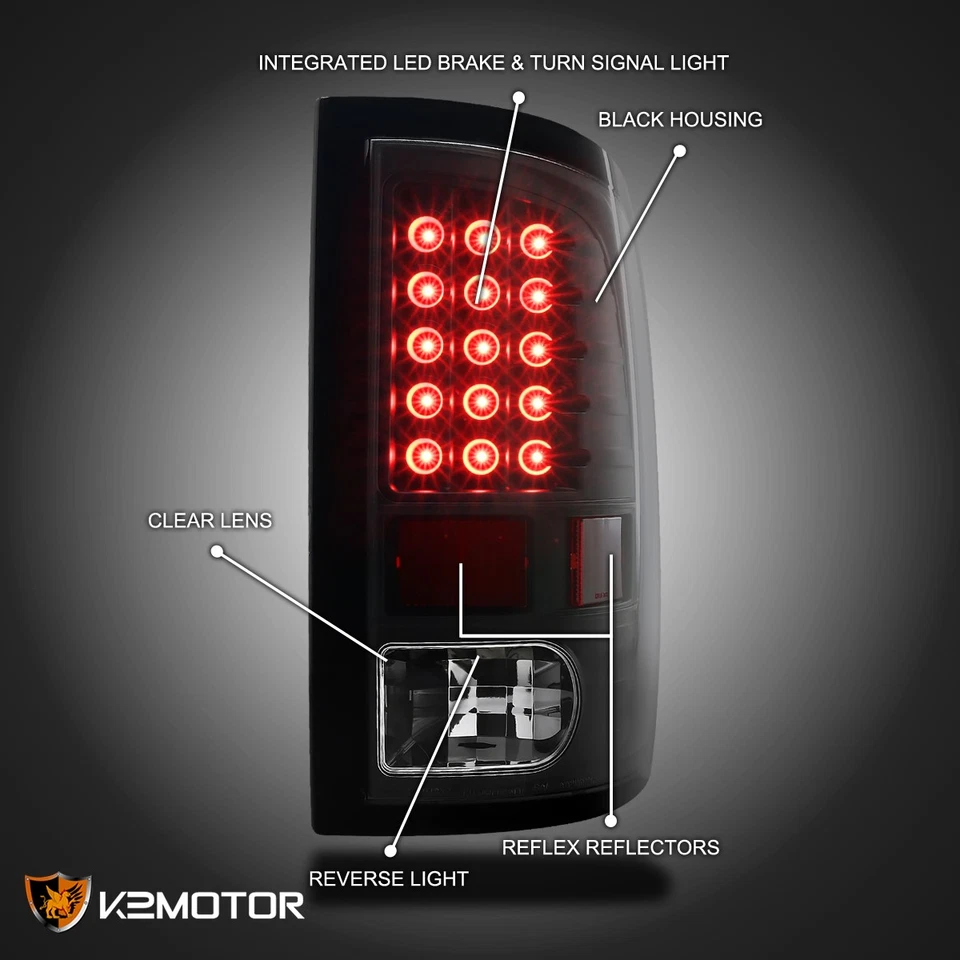 Black Fits 2009-2022 Dodge Ram 1500 2500 3500 LED Tail Lights Brake Lamps Pair - Image 3 of 4