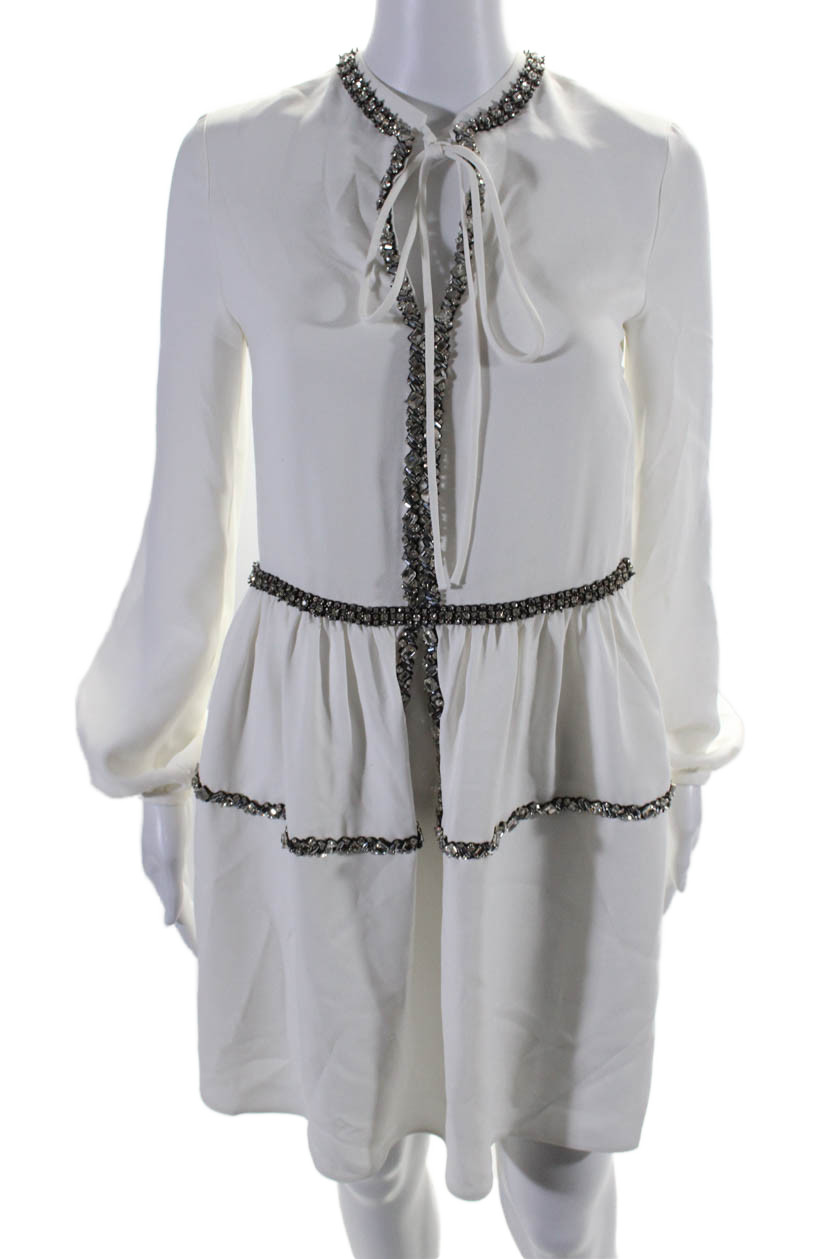 Vestido recto manga larga adornado con cristal blanco Dice Kayek para mujer talla 36