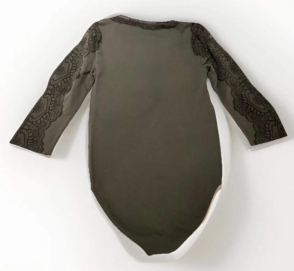 Wolford Magic Body Bodysuit Pine Needle Green Black Lace Detail Size XS VGC - Image 4 of 4