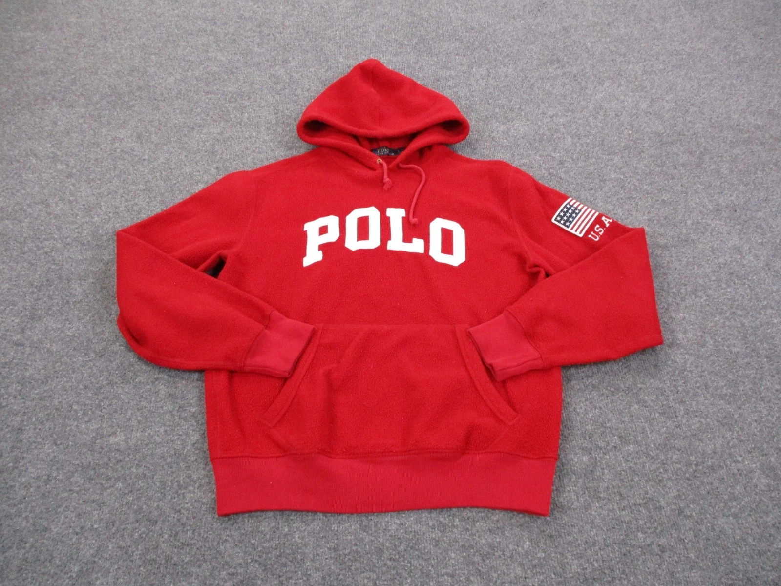 Polo Ralph Lauren Hoodie Sweatshirt Mens S Red USA Pullover Casual Flag