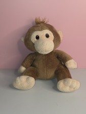 Aurora World Monkey Plush Brown Tan Embroidered Eyes 9" Stuffed Animal Toy