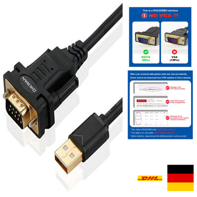USB auf RS232 Adapter DB9 1,8m FTDI Konverter für PC und Laptop
