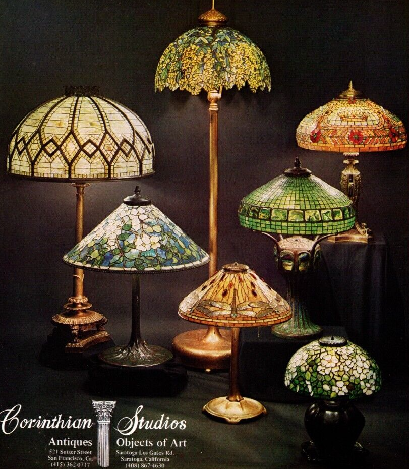1976 CORINTHIAN STUDIOS AD, TIFFANY LAMPS, STAINED GLASS LIGHTING