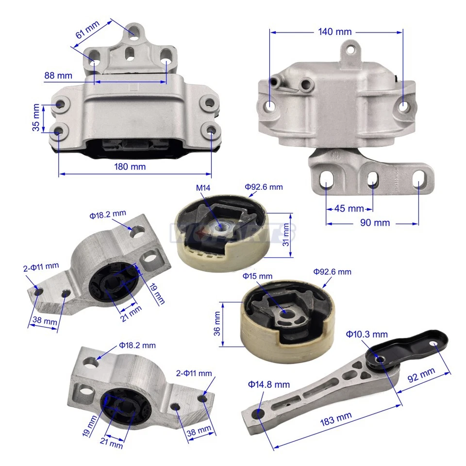 Motor&Trans Mount Fit for Audi A3, A3 Quattro/VW Eos, GTI, Golf, Jetta 06-14 - Image 2 of 4