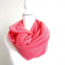 Reitman's Infinity Scarf Pink Ribbed Pleated Circle Loop Scarf 19" x 34"