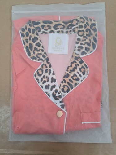 QUEEN'S PARK Night Dress Coral Leopard Print Long Sleeve Button Up NEW Small - Picture 13 of 15