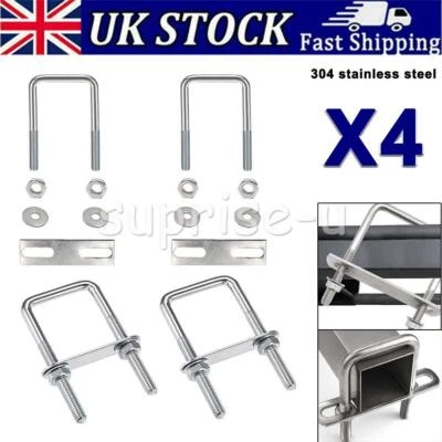 SUPRISE-U 4 Set 40mm Square U-Bolts Carbon Steel M8 with Nuts Frame Plate Round Washers UK