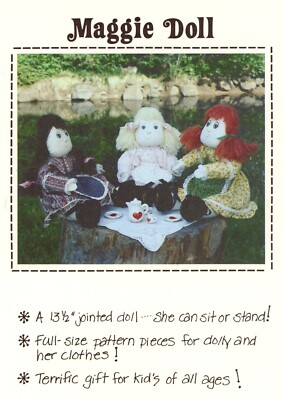 Patch Press MAGGIE DOLL 13.5'' Jointed Cloth Doll w Clothes UNCUT Sewing Pattern