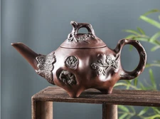 Delicate Chinese Yixing purple clay Brown  Long Mouth Plum Blossom Teapot s105