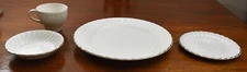 Midcentury Vintage Scio USA White Swirl Platinum Plate Complete Dinner Setting