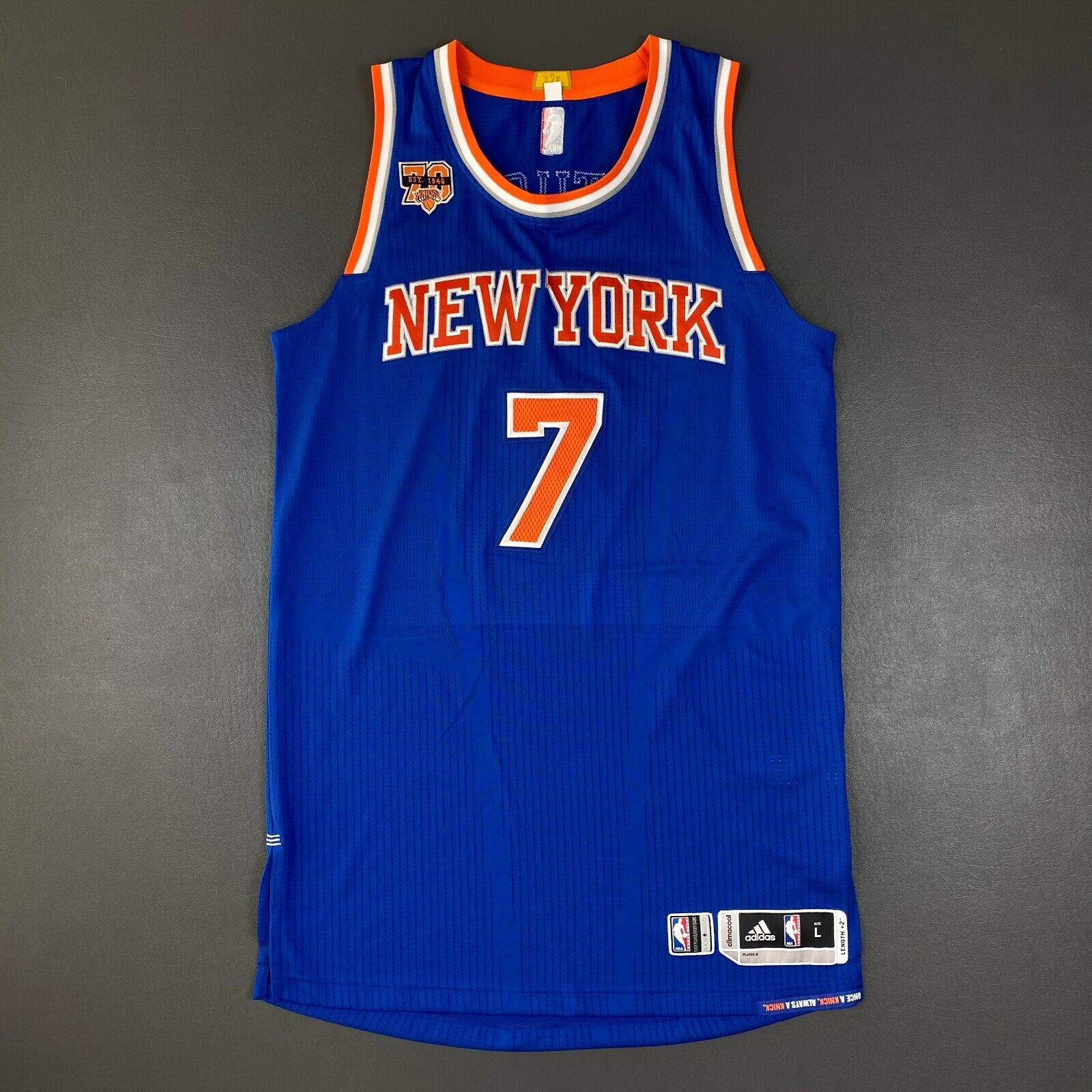 100% Authentic Carmelo Anthony Adidas Knicks Game Issued Jersey Size L+2  Mens