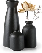 CEMABT Black Ceramic vase Set-3 Small Flower vases for Decor,Modern Boho Farm...