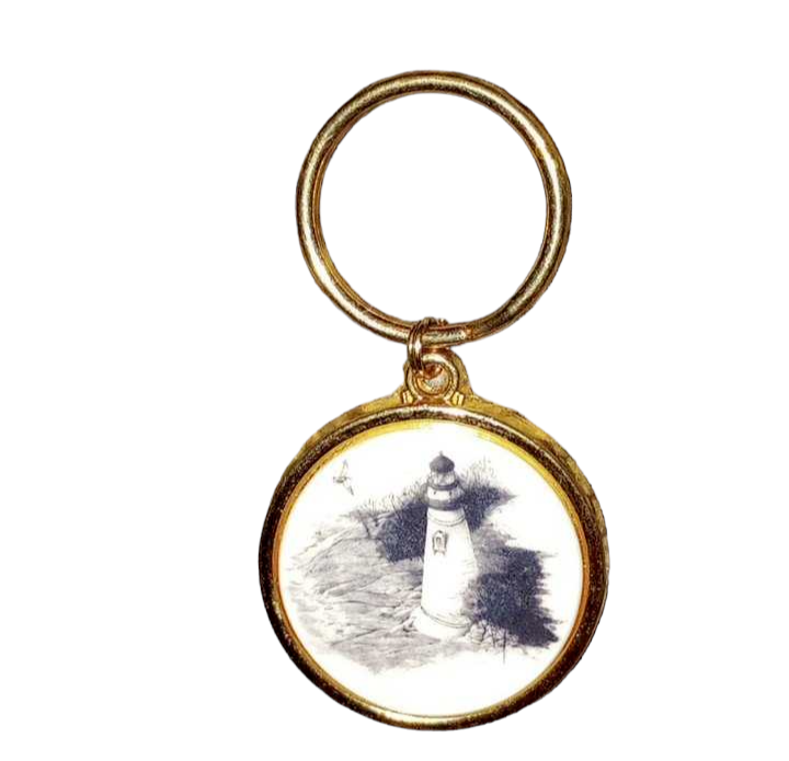 Vintage Barlow Scrimshaw Lighthouse Keychain Keyring