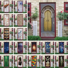 WALL, DOOR STICKER - Rustic Brown Planks 3D Self-adhesive PVC Mural Decals Cover