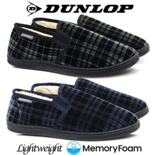 MENS DUNLOP MEMORY FOAM SLIPPERS WINTER WARM FUR COSY  INDOOR SLIP ON SHOES SIZE