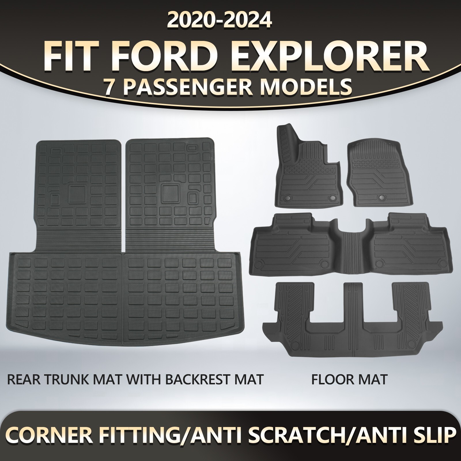 Floor Mats Cargo Mats with Backrest Mat Cargo Liners For 2020-2026 Ford Explorer