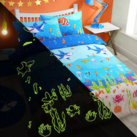 Velosso Sealife Fun Glow In The Dark Single Duvet Cover & Pillowcase Set Kids