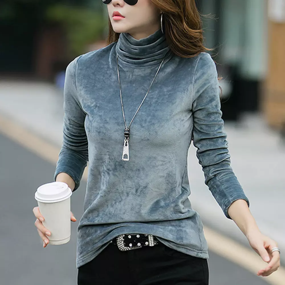 High-neck velvet blouse - Women