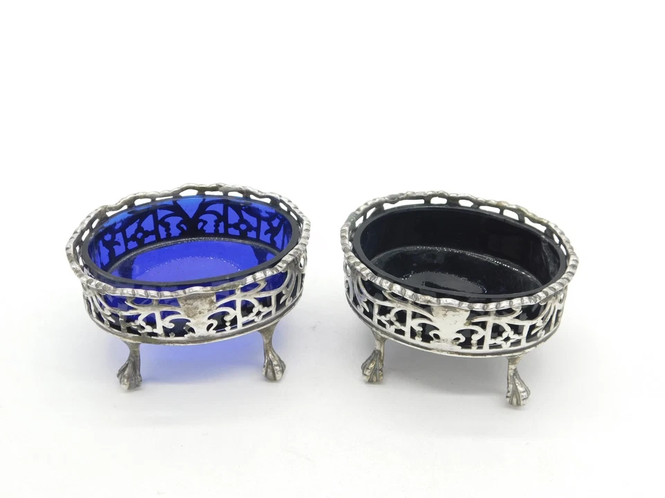 George III Pair of Sterling Silver Pierced Paw Foot Salt Cellars Antique 1811 - Image 2 of 4