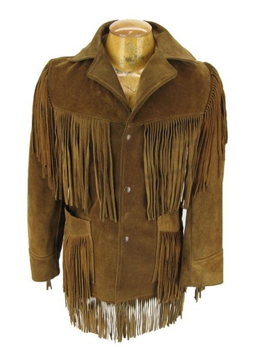 Hombres Vendimia el Cowboy Cuero de gamuza Abrigo Americano Flecos Chaqueta  | eBay