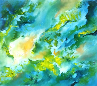 Abstraktes Original Ölgemälde Maritim ungedehnt signiert handgemalt 13'' x 15''