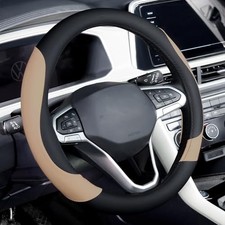 Car Steering Wheel Cover, Nappa Leather Black  Brown Steering B-BlackBrown