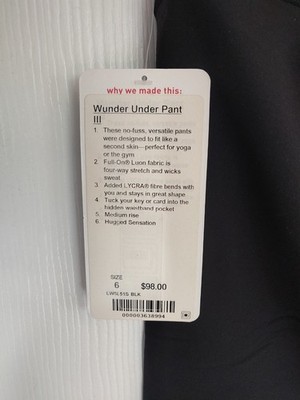 Lululemon Womens Wunder Under Pant Size 6 Brand New Great Condition Color Black