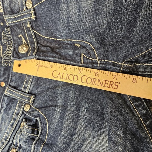 Pantalones de mezclilla Miss Me Y2k ajustados talla 29 embellecidos bolsillos de lentejuelas tiro bajo azul - Imagen 10 de 11