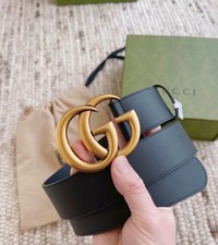 GUCCI BELT GOLDEN BUCKLE BLACK LEATHER BELT SIZE 100