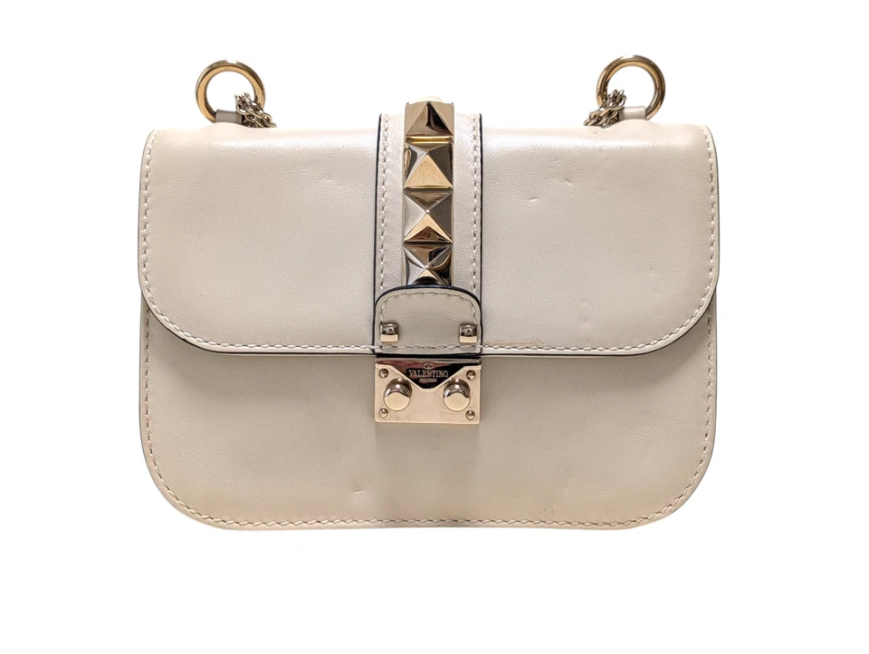 Valentino Garavani Mini shoulder Bag Rock Studs Leather Chain Purse Ivory - Image 2 of 4