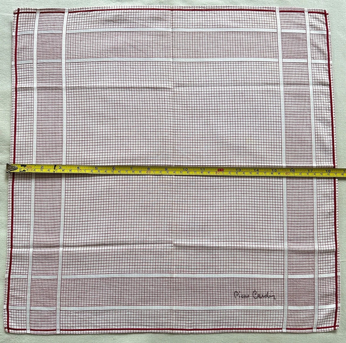 Vintage Cotton Pocket Square Red Tattersall Check Classic Men Handkerchief 18"~B